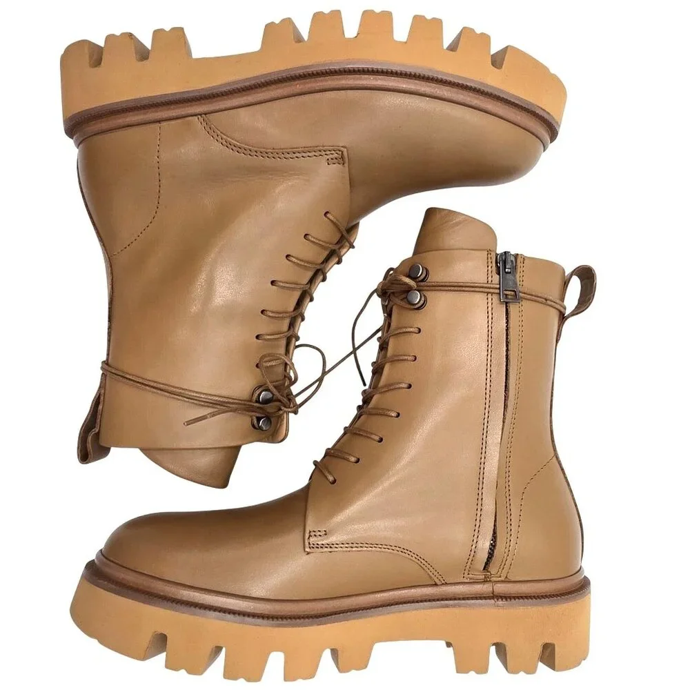 NEW Koio Italy Women 11 Fawn Beige Leather Cortina Combat Boots Handmade Shoes - Picture 6 of 16